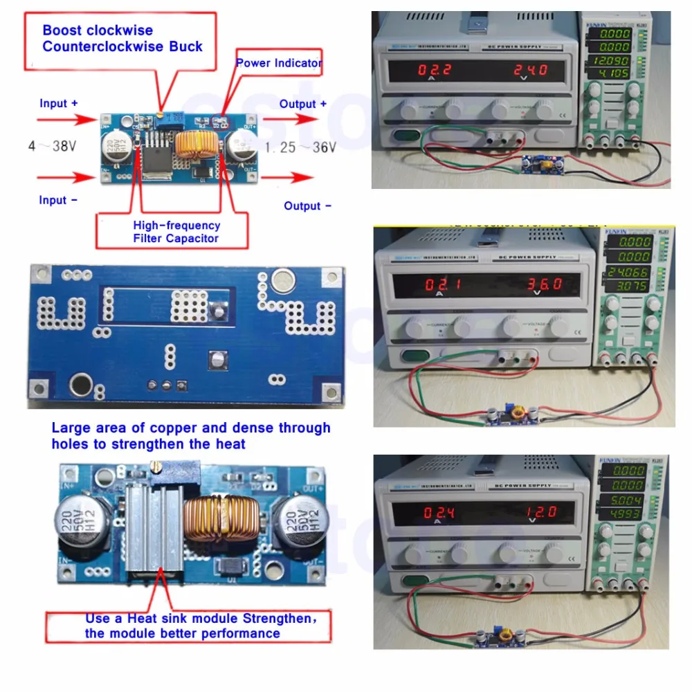 Постоянного тока в переменный ток 4 V-38 V до 1,25 V-36 V 5A Макс Шаг вниз Питание понижающий модуль 24V 12V 9V 5V