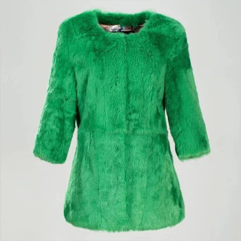 

Elegant top quality full pelt real rabbit fur coat outerwear women autumn winter new slim medium long natural rabbit fur jacket