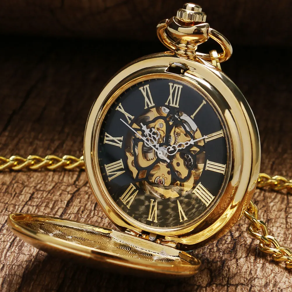 2016 Steampunk New Design Luxury Brand Fashion Skeleton Watches Hand Wind Mechanical Pocket Watch 5