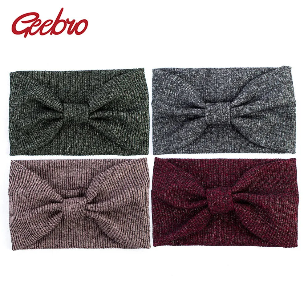 

Geebro Women's Metallic Color Wide Headbands Fashion Bow Knotted Turban Knit Elastic Spa Headband for Ladies Wrap Hair Accessory