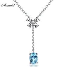 AINUOSHI 1.25ct Cushion Cut Genuine Sky Blue Topaz Pendant Necklace 925 Sterling Silver 45cm Cross Chain Fine Women Jewelry Gift