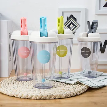 

Double Layers Straw Cup Transparent Cup with Lid Cold Heat for Insulation Camping Tour Coffee Juice Ice Cup