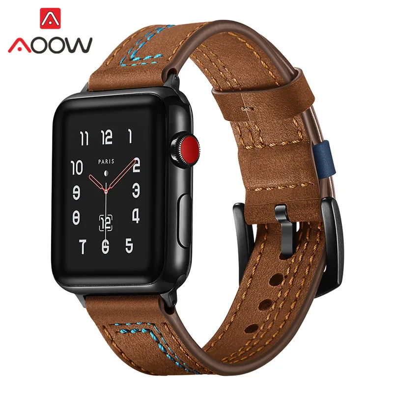 Ремешок для часов Crazy Horse из натуральной кожи Apple Watch 38 мм 42 40 44 линии сменный
