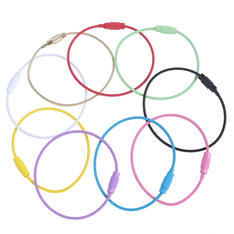 

1pc Carabiner Cable Keychain Outdoor Hiking Stainless Steel Wire Rope Keychain Light Weight Stainless Steel Wire Keychain