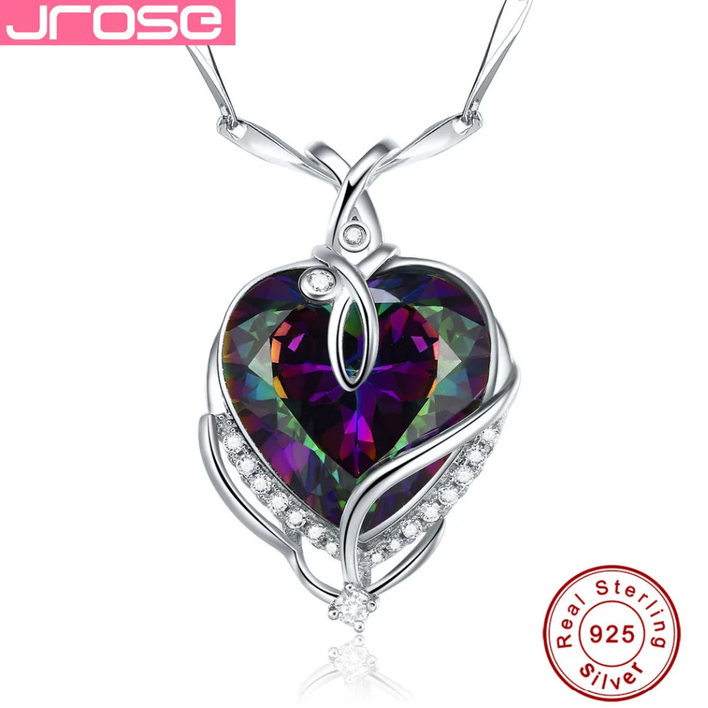 

Jrose Multicolor Rainbow Fire Mystic CZ Pendant Heart Real Pure 925 sterling Silver Brand New For Women With Chain