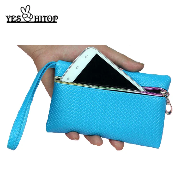 2021 HOT Candy Color 16*10CM Women wallet phone 2019 red pink black white blue Coin purse woman zipper PU leather