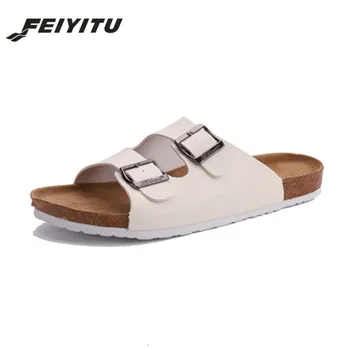 

FeiYiTu Summer Unisex Cork Slipper Sandals men Casual Beach Flip Flops Slides Shoe Flat With Plus Size 35-43 white black red