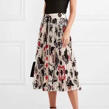 Весна и лето Новая мода Высокий эластичный Цветочный Пояс с принтом женские элегантные плиссированные юбки