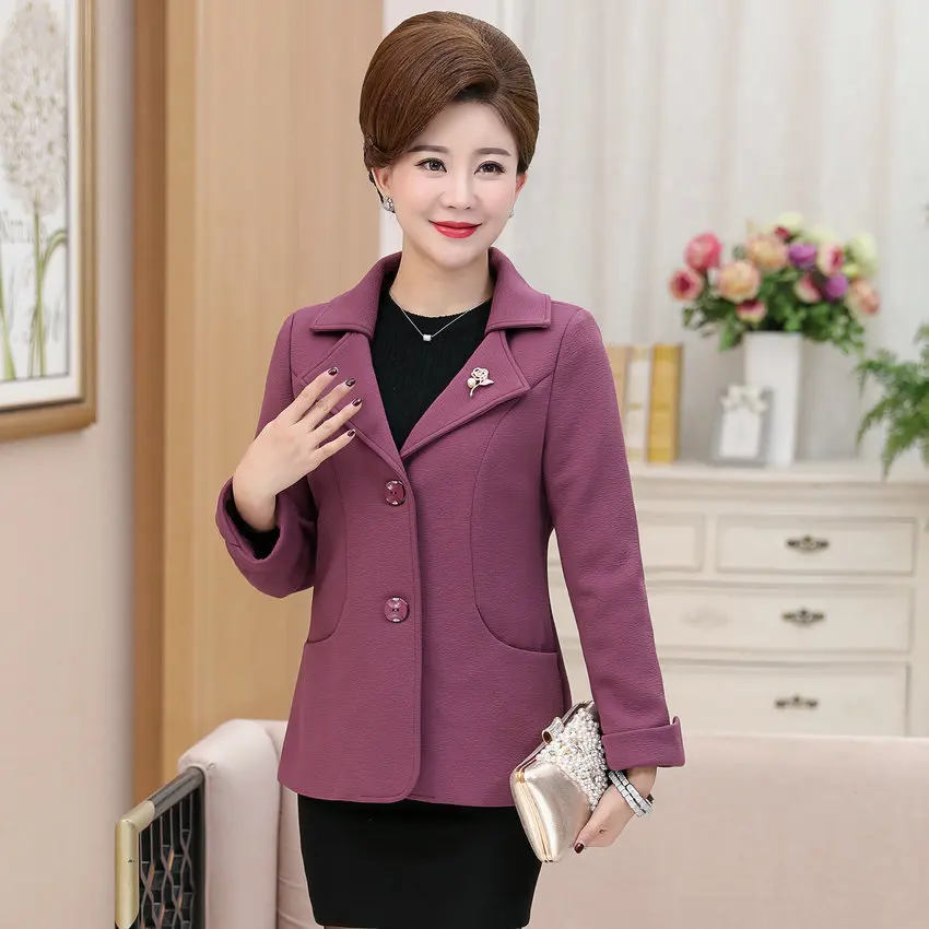 WAEOLSA Chinese Woman Short Blazer Red Green Purple Pink Jacket Suit Middle Aged Womens Notched Collar Blazers Autumn Outfits XL - 32829627696