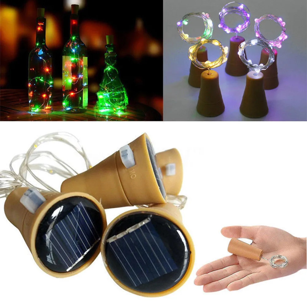 1PC 2M Solar Cork Wine Bottle Stopper Copper Wire String Lights Fairy Lamps Outdoor Party Wedding Decoration Home decor