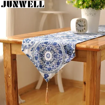 

Heavy Cotton Table Flag China Style Blue Porcelain Tassel Table runner Coffee Table Dinning Table Runner House decoration