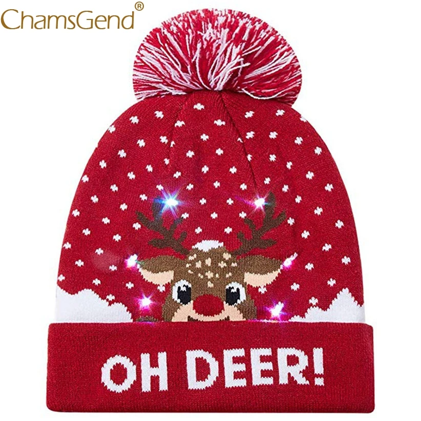 

Newly Design Novelty LED Light Christmas Beanies Hats Women Men Knitted Fur Ball Hat Winter Warm Woman Hats 81109