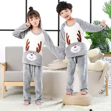Осенне-зимние детские фланелевые пижамы домашний костюм для мальчиков и девочек серый флисовый комплект из 2 предметов для мальчиков и девочек