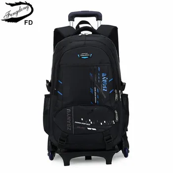 

Fengdong boys detachable wheeled school backpack kids trolley school bag on wheels student black backpack for boy child book bag