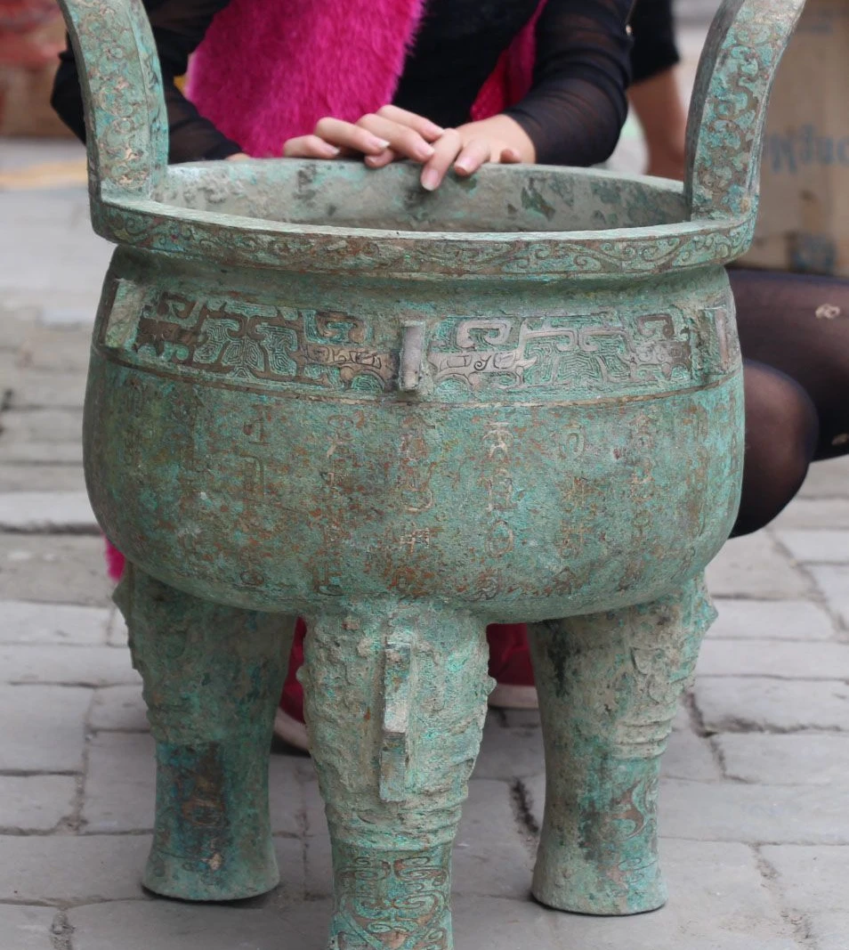 

24" Old Chinese Dynasty Palace Bronze 3 Foot Handle Ding Incense Burner Censer