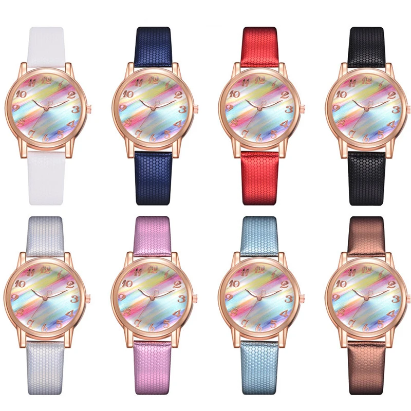 

Hesiod Luxury Women Watches Ladies Rainbow Sky Clock Fashion Leather Strap Female Quartz Wristwatches Relogio Feminino