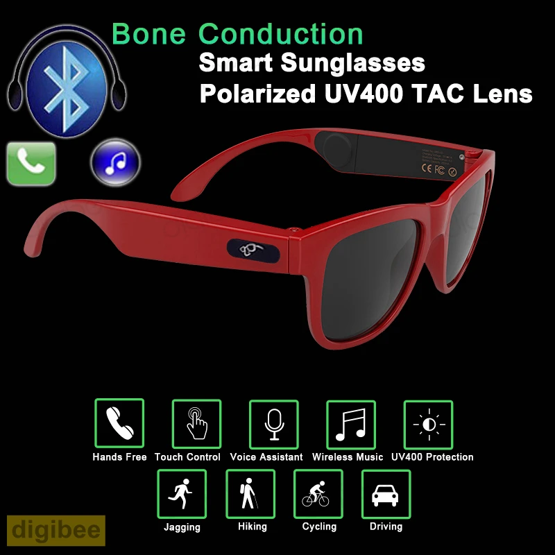 New Fashion Smart Glasses Touch Bone Conduction Headset UV400 Polarized Sunglasses Bluetooth