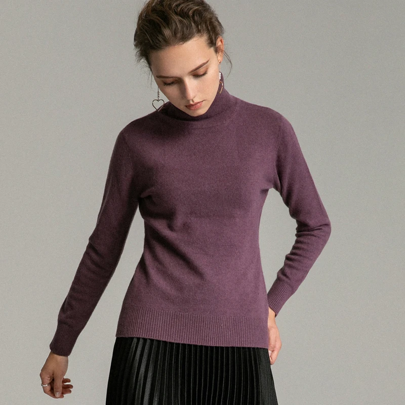 LHZSYY Autumn Winter New Women High lapel 100%Cashmere sweater Bottoming Shirt Knit Pullover Solid color Short Wild Warm Sweater