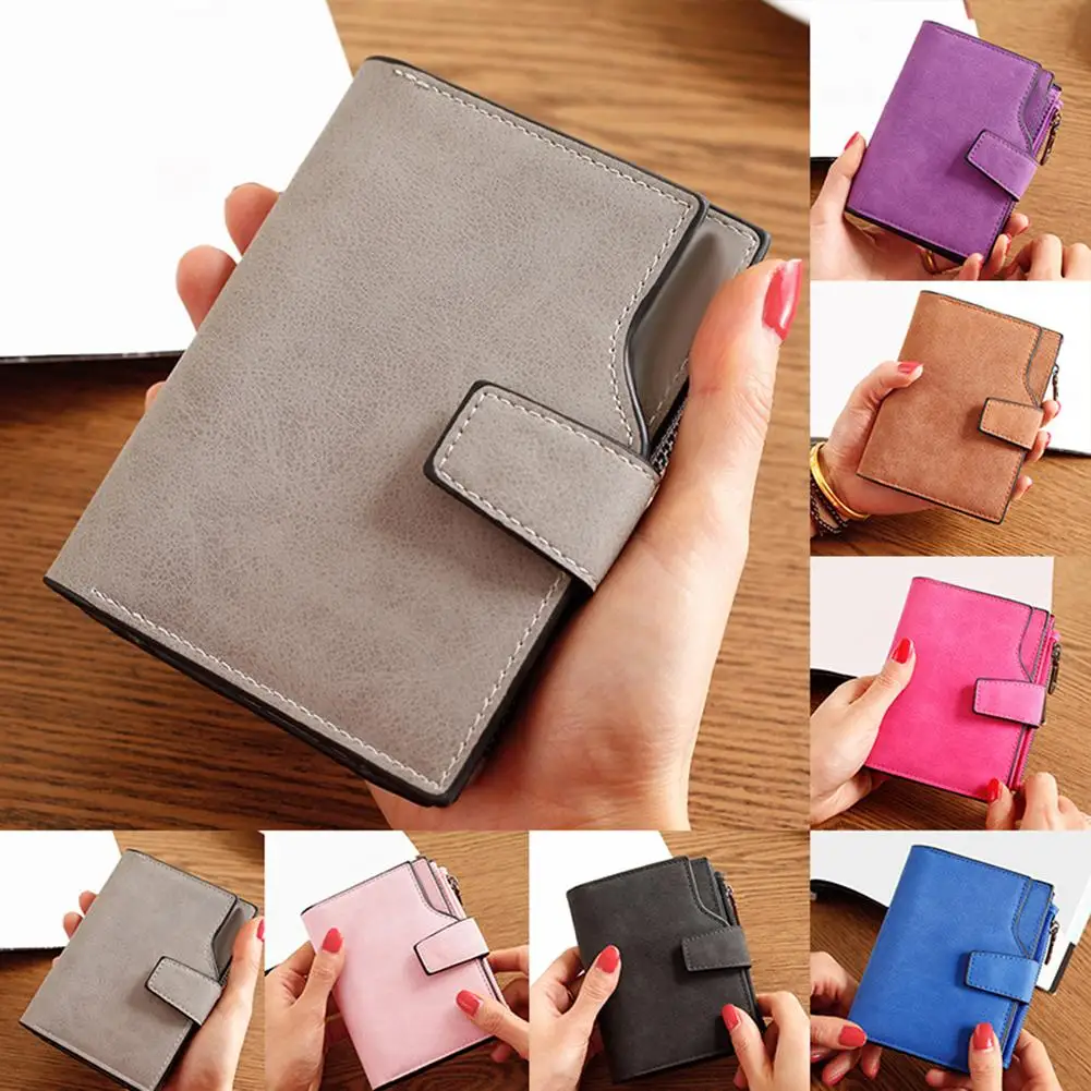 

Vintage Women Solid Color Leather Matte Cash Card Holder Purse Short Wallet