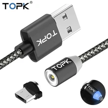 TOPK Micro USB кабель, светодиодный магнитный обновленный светоотражающий нейлоновый Плетеный USB зарядный кабель для Samsung HTC Huawei кабели для мобильных телефонов