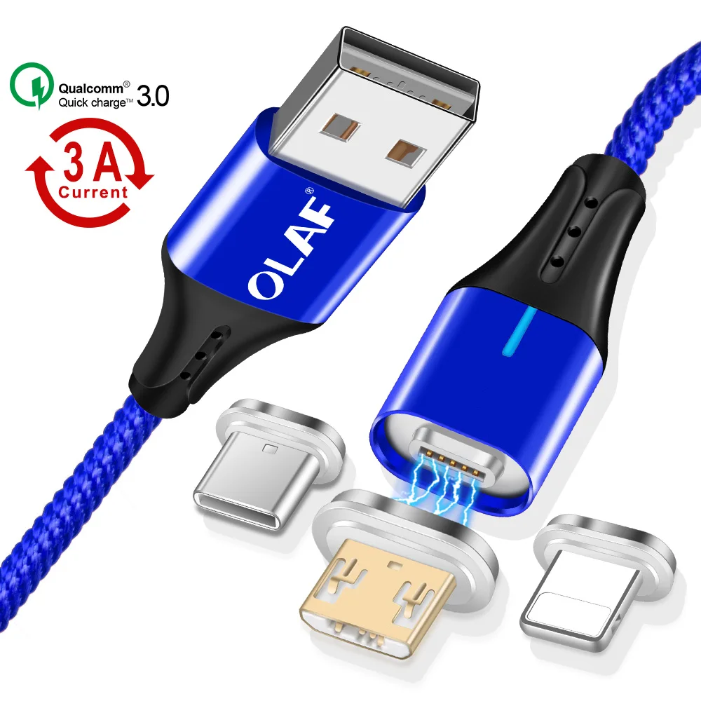 

OLAF 3.0A Magnetic Cable 1m 2m Micro USB Type C Fast Charging Cable for Samsung S9 S8 Huawei Xiaomi LG iphone X XS XR USB C