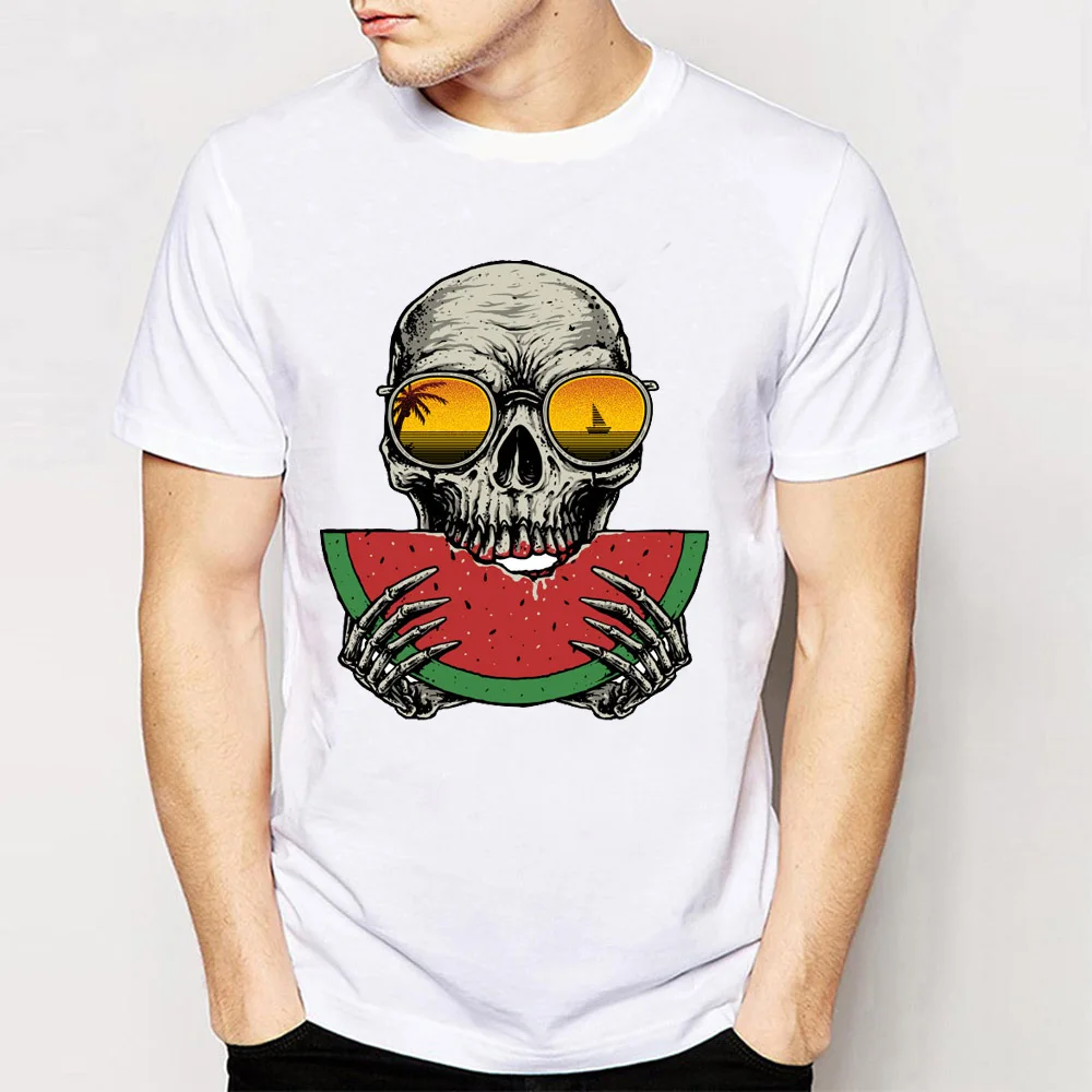Watermelon Skull T shirts men's Summer color Tops Tees hipster cool T