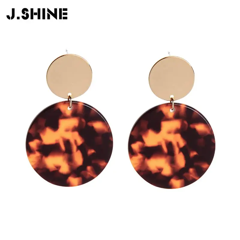 

J.Shine Round Resin Drop Earrings Women Tortoiseshell Earrings Acetate 3 Colors Fashion Statement Earrings Fashion Accessories
