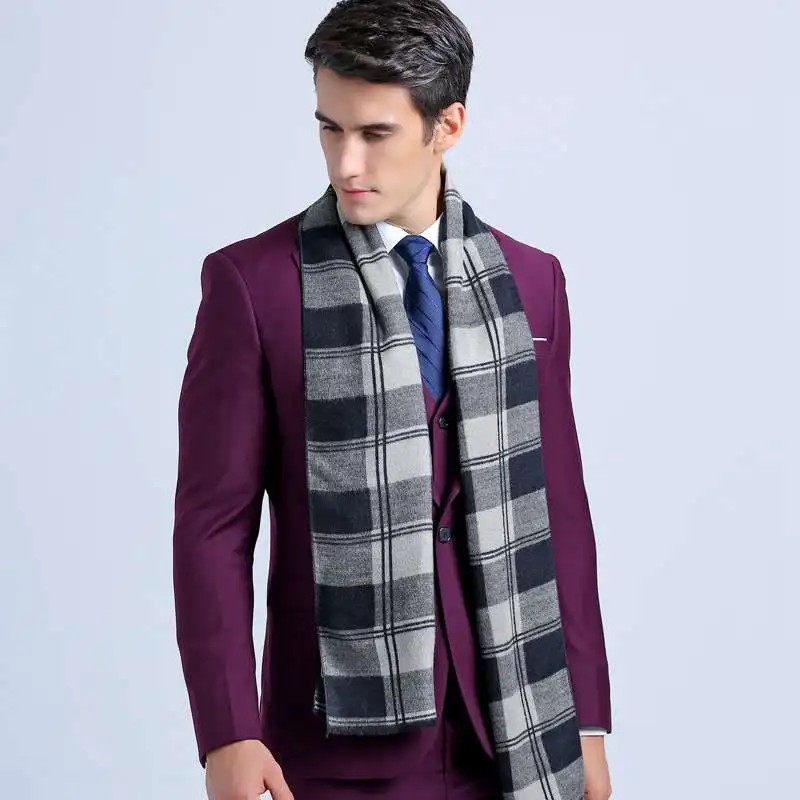 Winter Fashion Cotton Scarf Luxury Brand font b Tartan b font Echarpes Foulards Men Business Scarf