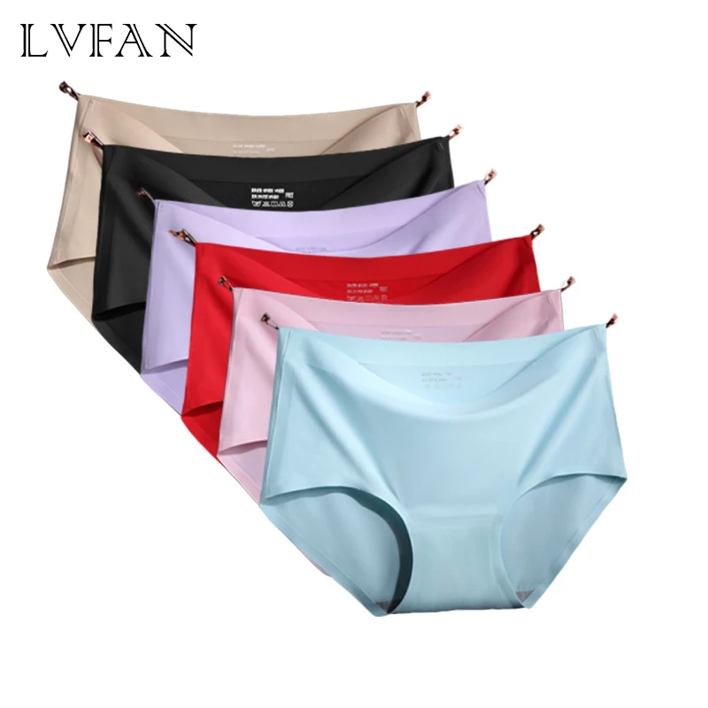 

3 Pcs/lot one-piece seamlessn mid-waist ice silk cotton crotch trim sexy underwear large size underpants for women LVFAN ISU-007
