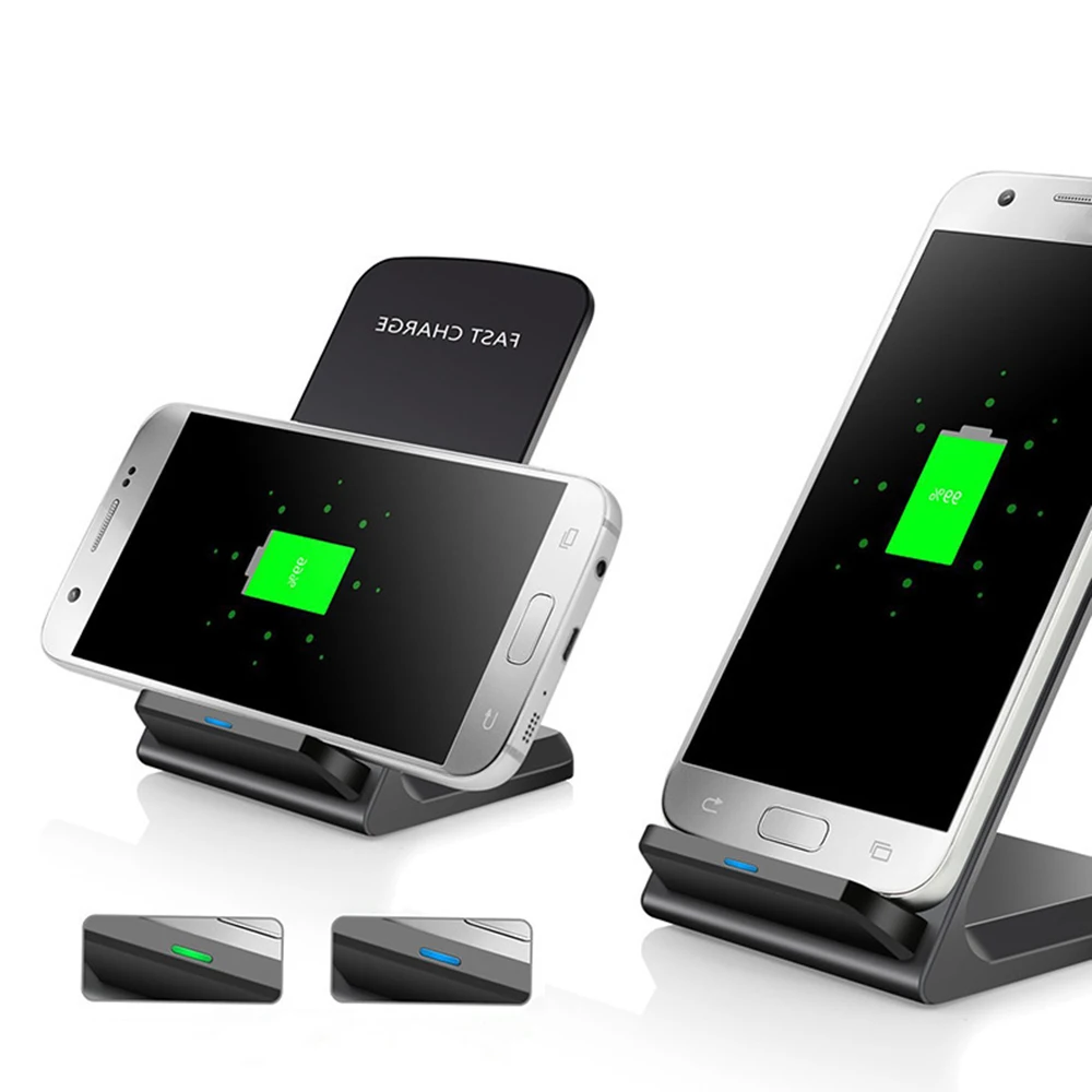 

Hot Vertical QI Wireless Mobile Fast Charger For Apple Universal QI Cordless Stand White with Data USB Cable English Manual