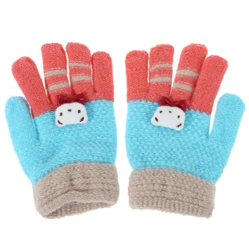 Осенне-зимние детские перчатки Модные эластичные теплые перчатки для девочек милые детские вязаные стрейч-варежки с рисунком лыжные перчатки - Цвет: 03