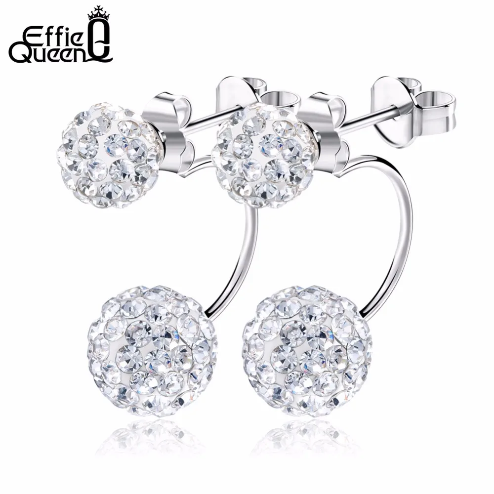 

Effie Queen 2017 New Arrival Double Round Beads Ball Shape Stud Earring with AAA Zircon Crystal Earring Jewelry WE92