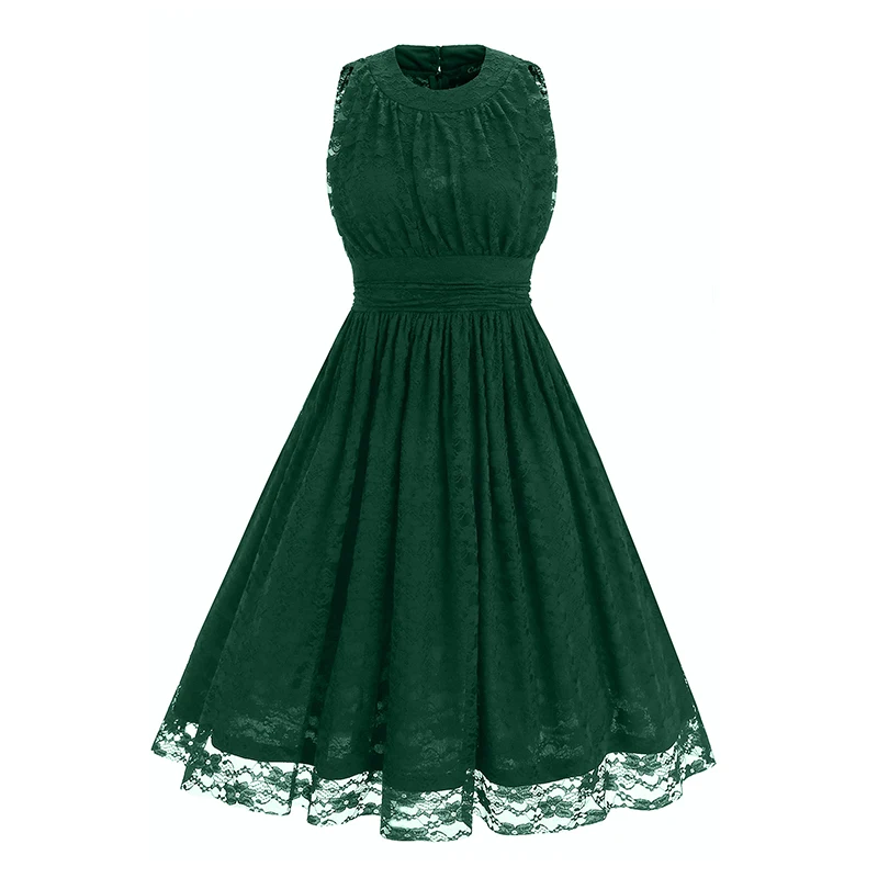 Kostlich Lace Retro Women Summer Dress 2017 O-Neck Sleeveless Big Swing 60s Vintage Dress Elegant Evening Party Dresses Sundress (8)