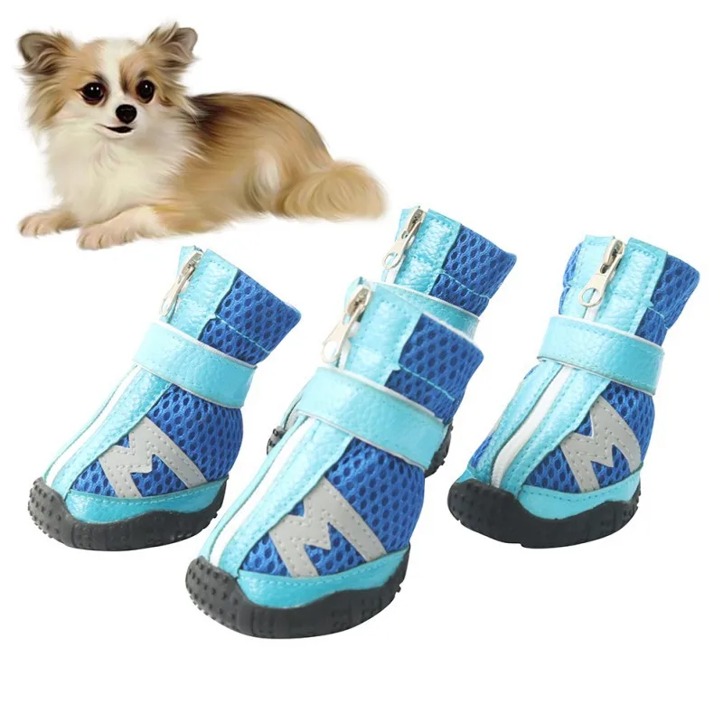

Summer Pet Shoes PU Mesh Breathable Dog Shoes Pet Boots Anti Slip Tied Zipper Shoe Dog Paw Protectors Pet Supplies