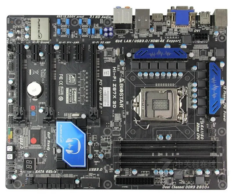 

6PCIE 6GPU Mining Motherboardoriginal BIOSTAR HI-FI Z87X 3D USB3.0 SATA3