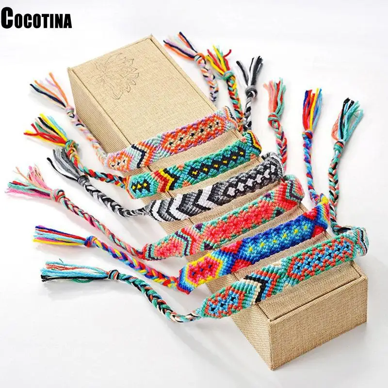 

New Boho Nepal Ethnic Handmade Bracelet Summer Beach Braid String Cotton Wrap Woven Rope Friendship Bracelets For Women Men