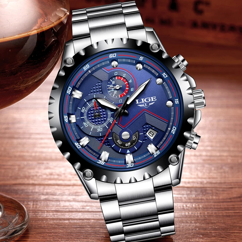  LIGE Brand Men's Fashion Watches Men Sport Waterproof Quartz Watch Man Full Steel Military Clock Wr