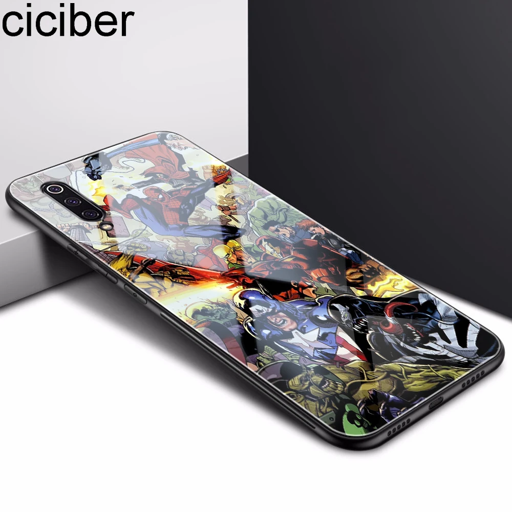 

ciciber Phone Case for Xiaomi 9 8 A2 6X MIX 2 2S PocoPhone F1 Cover for Redmi Note 7 6 5 Pro Plus Marvel Avengers Luminous Glass
