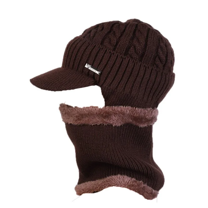 Зимняя шапка мужская вязаная шапка шарф женский толстый наушник мужские шерстяные шляпы кепка для улицы набор новейший