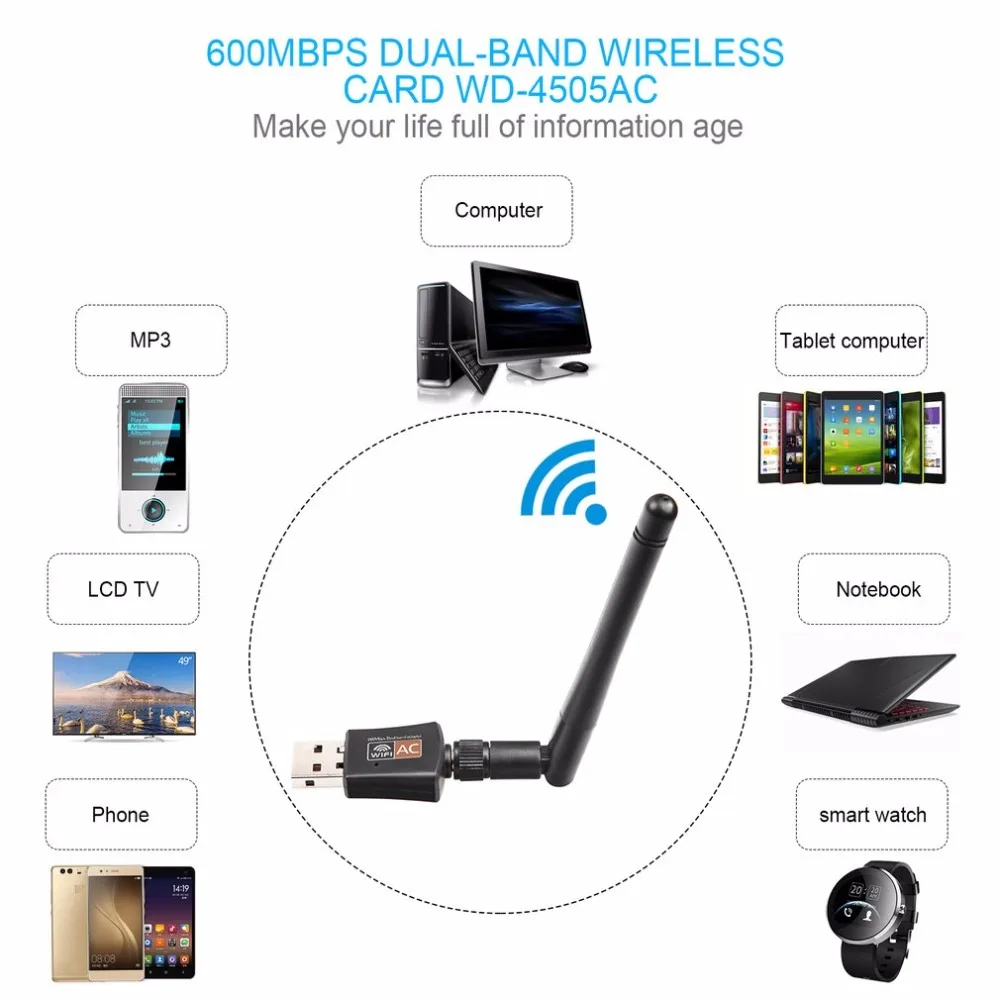 Беспроводной двухдиапазонный 802.11ac 5 ГГц 2,4 ГГц 600 Мбит/с адаптер USB WiFi высокая скорость передачи RTL8811AU чипсет WD-4505AC