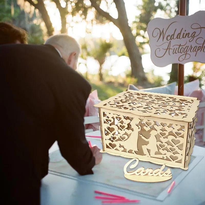 

Nordic Wedding Money Box Wooden Wedding Box with Lock Wooden Home Decoration Birthday Gift DIY Party Celebration Storage Box