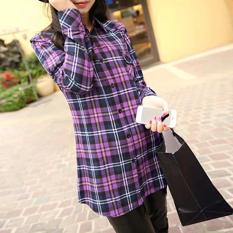 Turndown Collar Plaid Print Long Sleeve Blouse Turndown Collar Plaid Print Long Sleeve Blouse