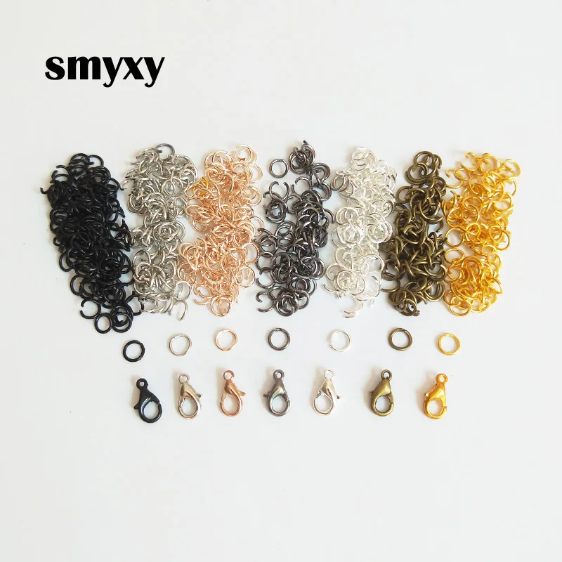 

7 Colors 30Pcs/lot Lobster Clasp Hook and 100Pcs Open Circle Jump Rings DIY necklace bracelet Jewelry Making Accessories