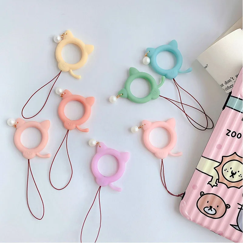 

Cute Cartoon Cat Patterm Silicone Keycord Lanyards Finger Rings Mobile Phone Accessories For Airpods Phone Case Cover Decoration