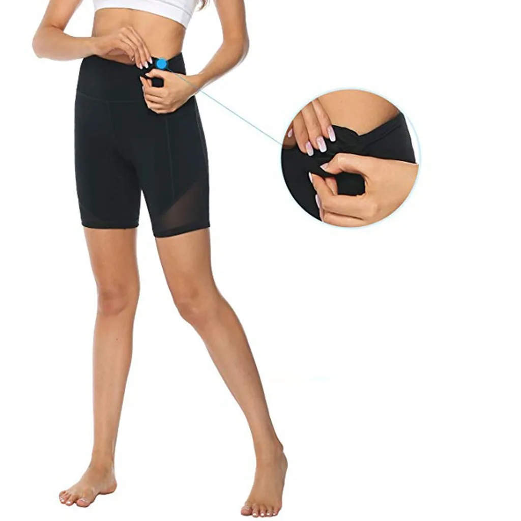 Женские фитнес сексуальные шорты для йоги Карманные женские эластичные шорты для спортзала с высокой талией пуш-ап спортивные Леггинсы колготки для бега