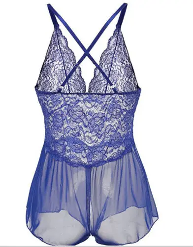 Синий Горячее женское нижнее белье Babydoll Ночное белье сексуальное кружевное платье с v-образным вырезом стринги ночное белье комбинезон 4 цвета - Цвет: Синий