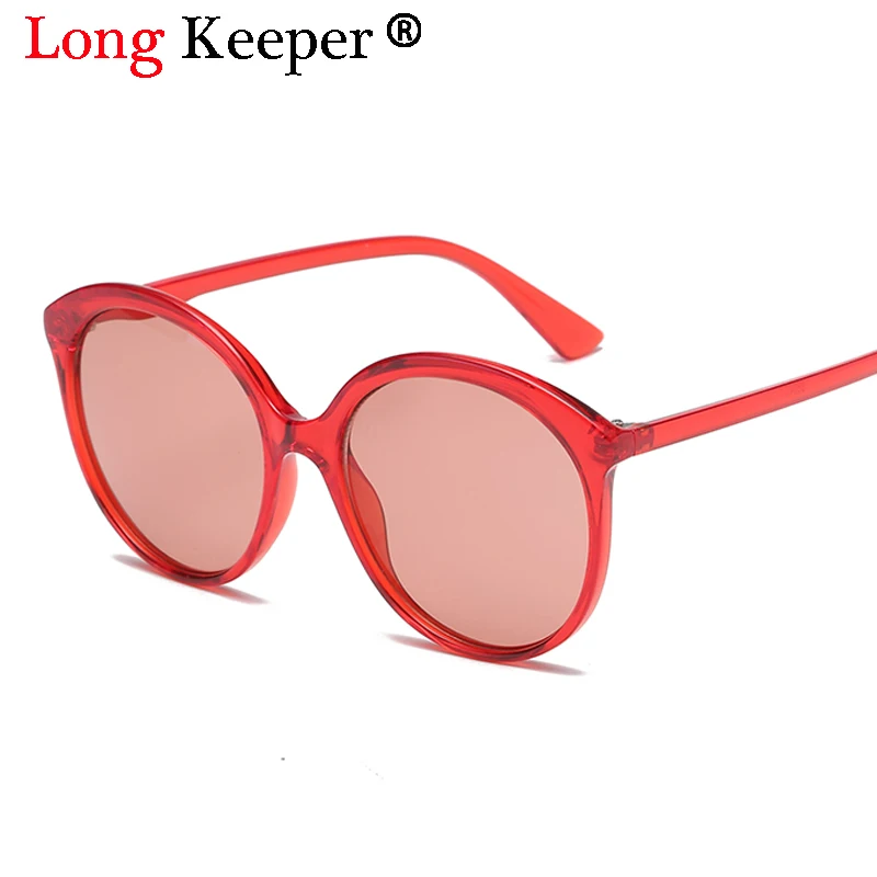 

LongKeeper Sexy Cat Eye Round Sunglasses Women Transparent Pink Red Yellow Frame Fashion Candy Shade UV400 Vintage Brand Glasses