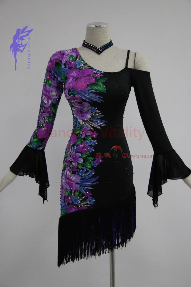 

New style latin dance costumes senior sexy printing long sleeves latin dance dress for women latin dance dresses S-4XL