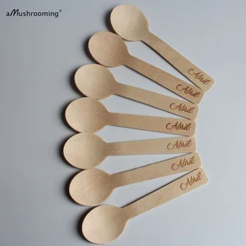 

Mini Spoons Wooden Disposable Spoons Rustic Wedding Birthday Party Ice Cream Dessert Coffee Spoons can Personalized