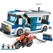 204pcs kids Blocks birthday gift Prisoners car DIY toys educational building blocks comptible with legoe city Policemen